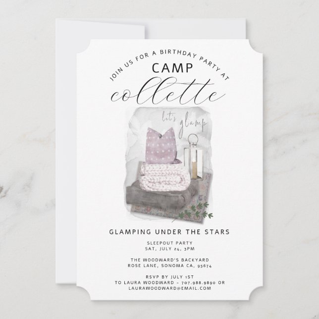 Girls Glamping Birthday Party Cosy  Invitation (Front)
