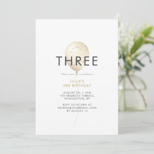 Girl's Glitter Gold 3rd Birthday Party Invitation