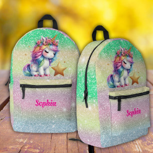 Girls Glitter unicorn magical star Printed Backpack
