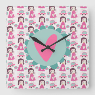 Girls Going Places Square Wall Clock