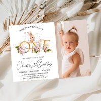 Girls Gold Word Floral Some Bunny 1st Birthday