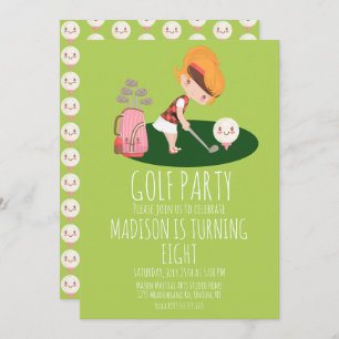 Girls Golf Cute Birthday Party  Invitation
