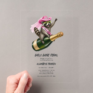 Girls Gone Feral Funny Racoon Bachelorette Acrylic Invitations