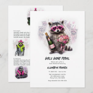 Girls Gone Feral Funny Racoon Bachelorette Invitation