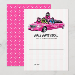 Girls Gone Feral Funny Racoon Limo Bachelorette Advice Card