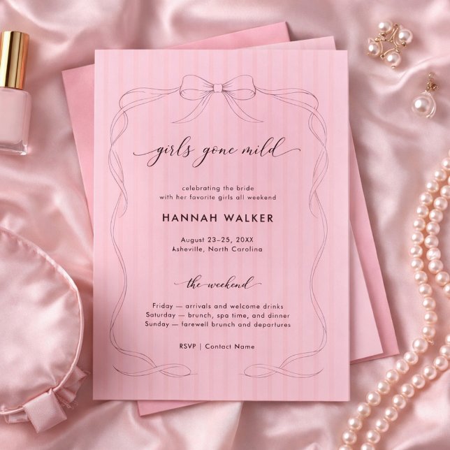 Girls Gone Mild Bow Stripe Bachelorette Weekend Invitation (Creator Uploaded)