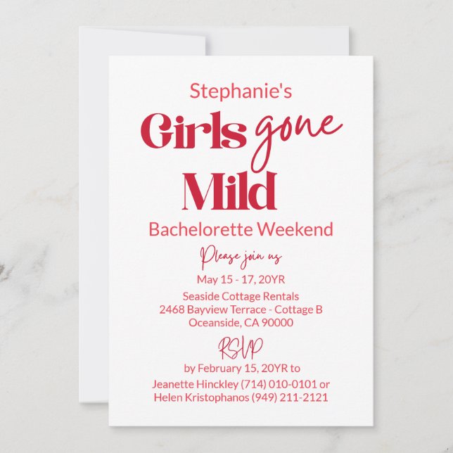 Girls Gone Mild Classic Bachelorette Beach Weekend Invitation (Front)