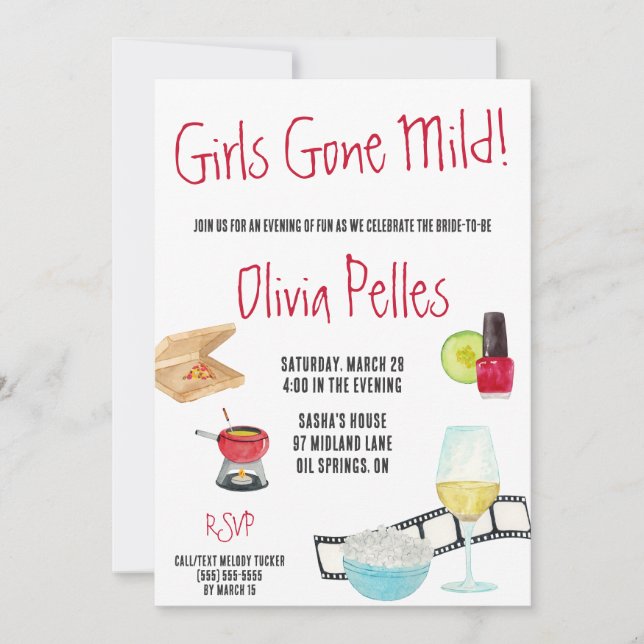 Girls Gone Mild!  Fun Night In Bachelorette Invitation (Front)