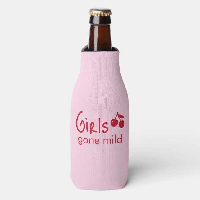 Girls Gone Mild Pink and Cherry Red Bachelorette   Bottle Cooler (Bottle Front)