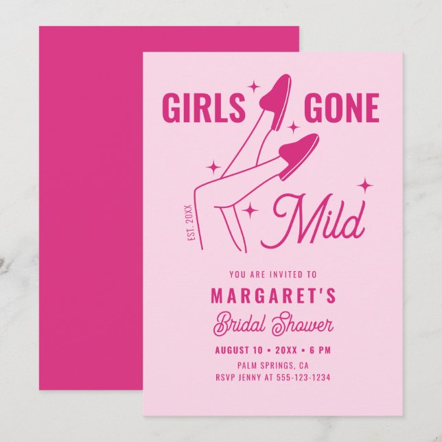 Girls Gone Mild Pink Trendy Bridal Shower Invitation (Front/Back)