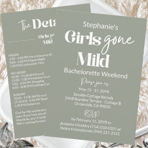 Girls Gone Mild Sage Bachelorette Beach Weekend Invitation