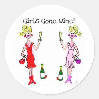 GIRLS GONE WINE! FUN WINE PRINT CLASSIC ROUND STICKER