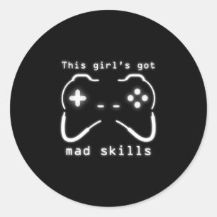 Girl's Got Mad Skills Video Game Controller Classi Classic Round Sticker