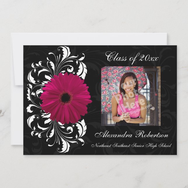 Girls Graduation Announcement Cute Flower Photo (Front)