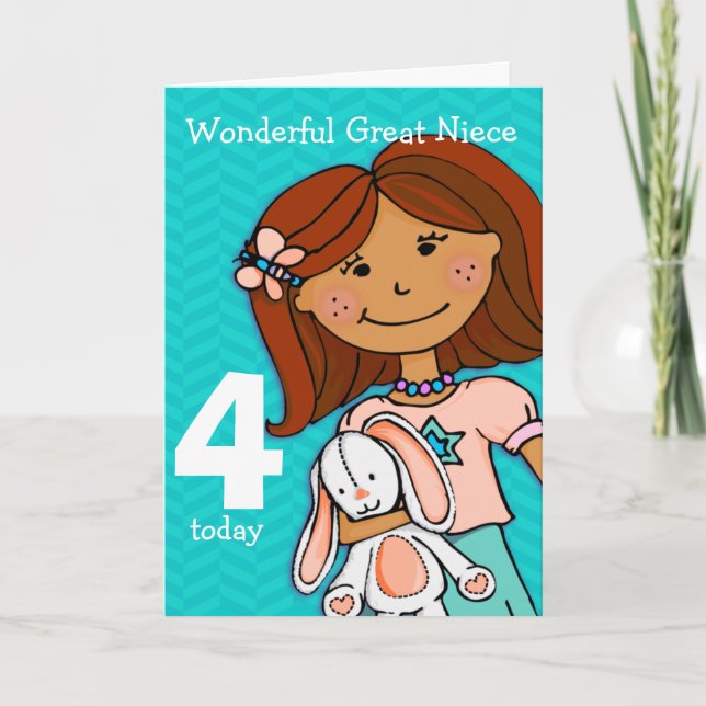 Girls great Niece 4th birthday card girlie aqua (Front)