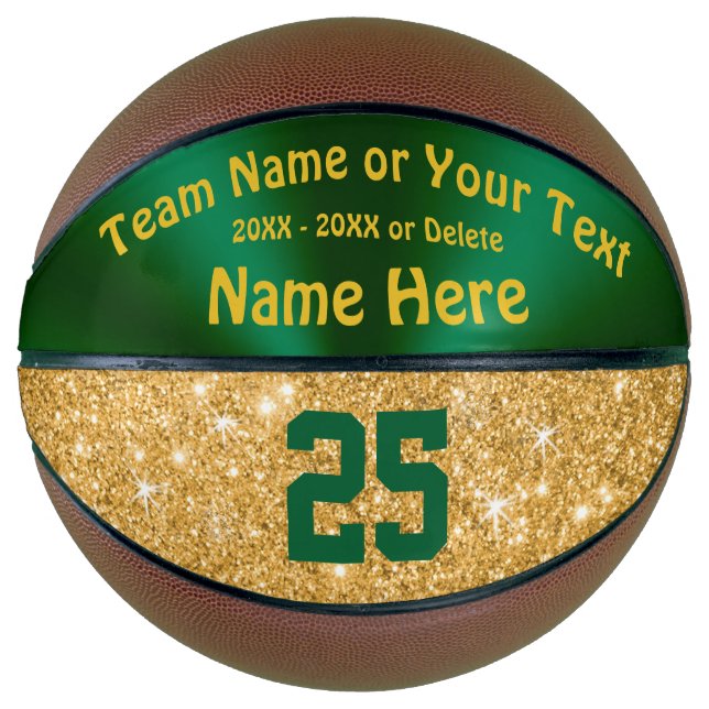 Girls Green and Gold Personalised Basketball Ball (Front)