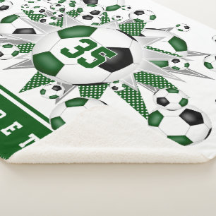 girls green black sports soccer balls stars  sherpa blanket