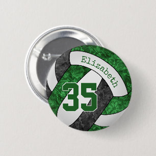girls green black volleyball team colours  6 cm round badge