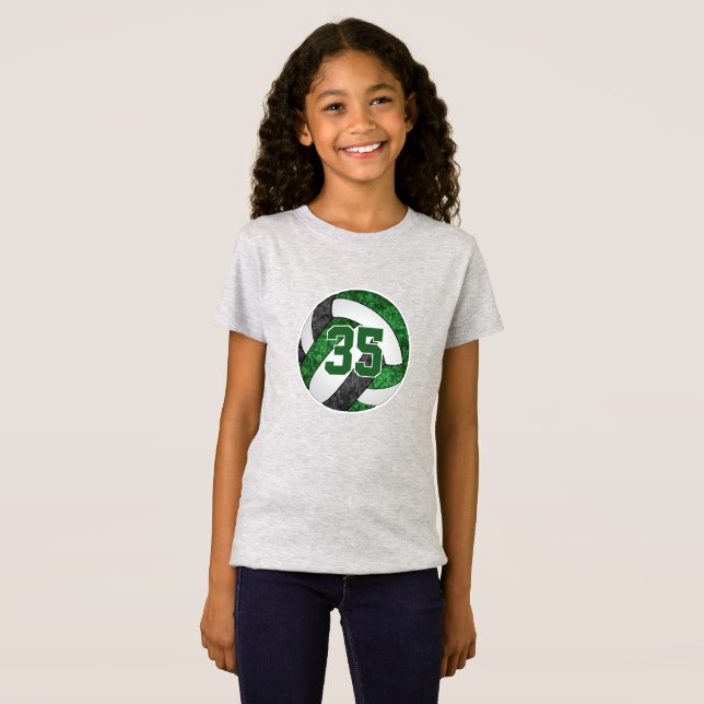 girls green black volleyball team colours custom T-Shirt (Front Full)