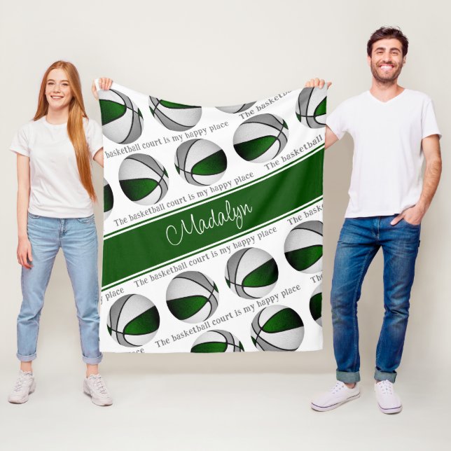 girls green grey basketball court my happy place fleece blanket (In Situ)