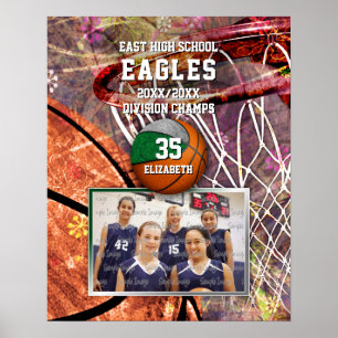 girls green grey team colours photo basketball poster