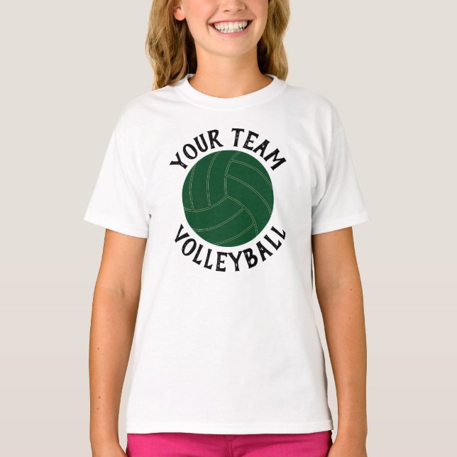 Girls' Green Volleyball Team, Player Name & Number T-Shirt (Front)
