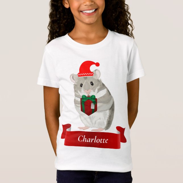 Girls Grey Hamster Christmas  T-Shirt (Front)