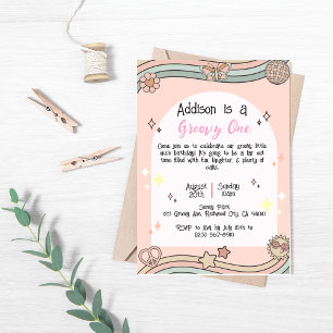 Girl's Groovy One Birthday Invitation