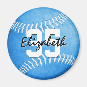 girls grungy blue softball personalised magnet
