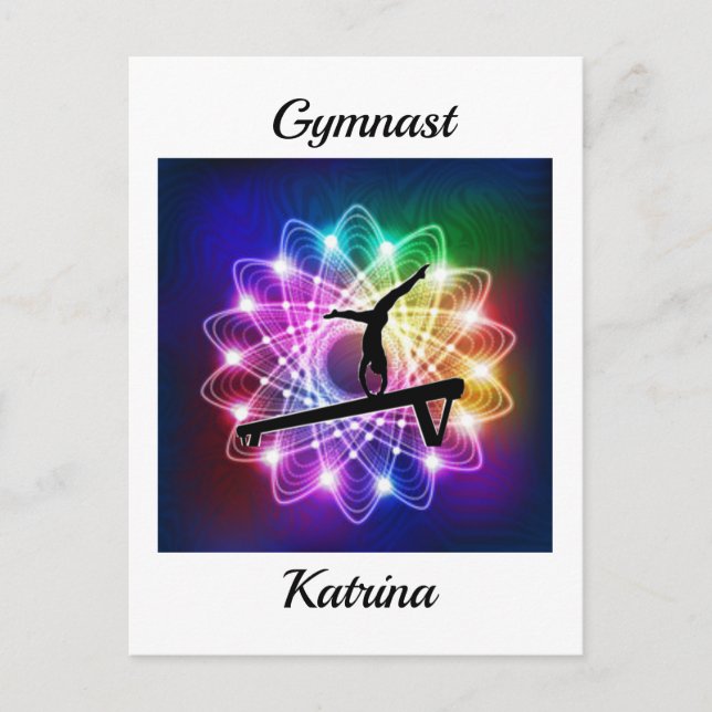 Girls Gymnast Balance Beam Personalised Postcard (Front)