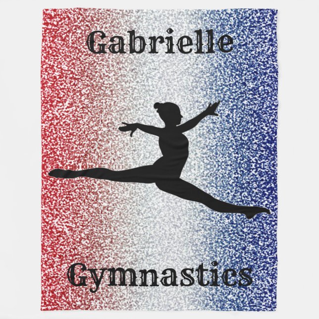 Girls Gymnast Red, White and Blue Sparkle Custom Fleece Blanket (Front)