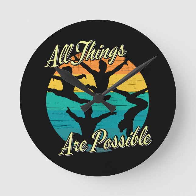 Girls Gymnastics - All Things are Possible Round Clock (Front)