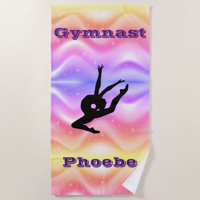 Girls Gymnastics Beach Towel with Her Name! (Front)