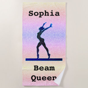 Girls Gymnastics Beam Queen Faux Glitter Beach Tow Towel
