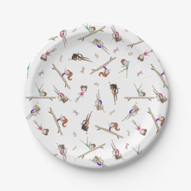 Girls Gymnastics Birthday Party  Paper Plate (Front)