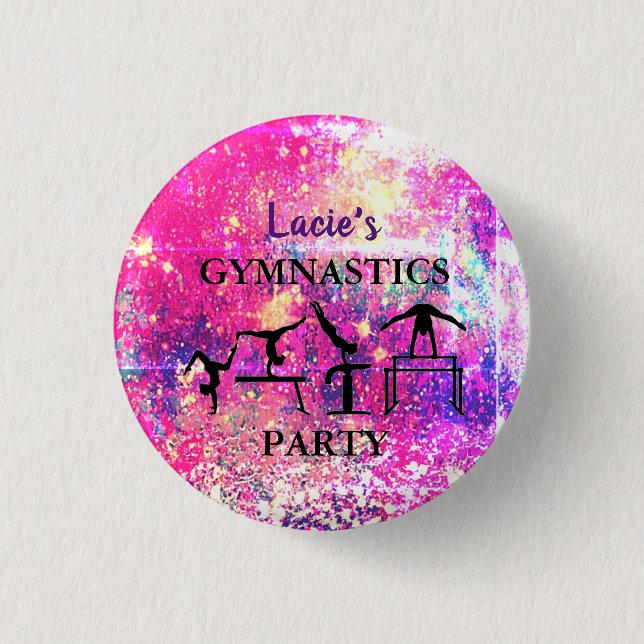 Girls Gymnastics Birthday Rustic Sparkle Custom  3 Cm Round Badge (Front)