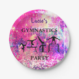 Girls Gymnastics Birthday Sparkle Custom Name Paper Plate