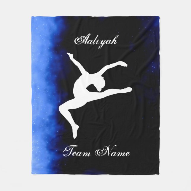 Girls Gymnastics Black, Blue, White w/ Team Name   Fleece Blanket (Front)