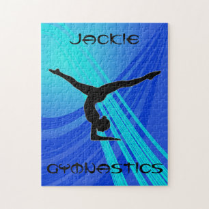 Girls Gymnastics Blue Abstract Jigsaw Puzzle