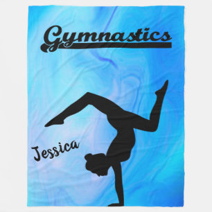 Girls Gymnastics Blue Swirl Custom Name Fleece Blanket