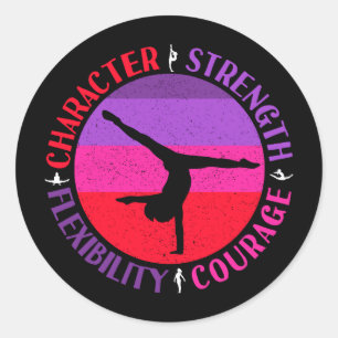 Girls Gymnastics Character Strength Courage Classic Round Sticker