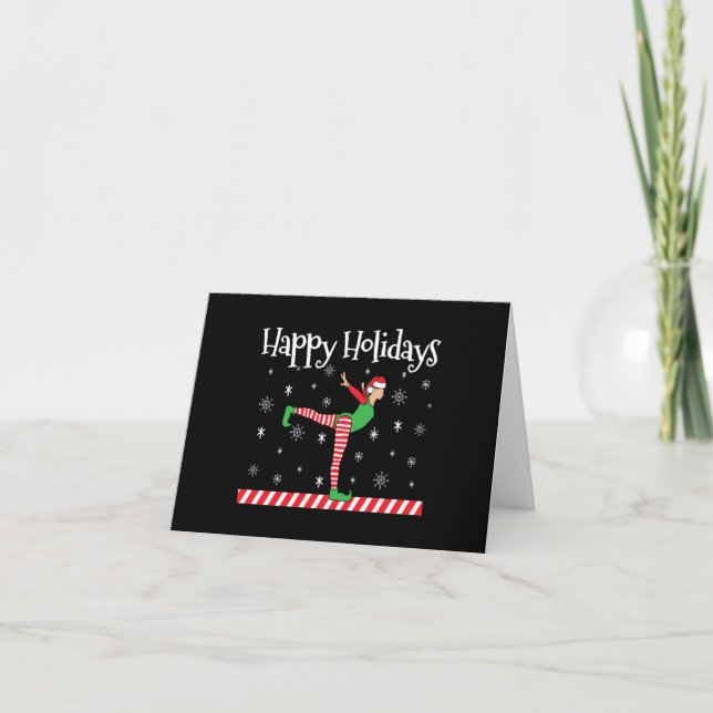 Girls Gymnastics Christmas Elf Card (Front)