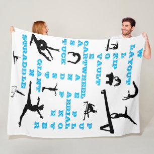 Girls Gymnastics Crossword White, Blue & Black Fleece Blanket