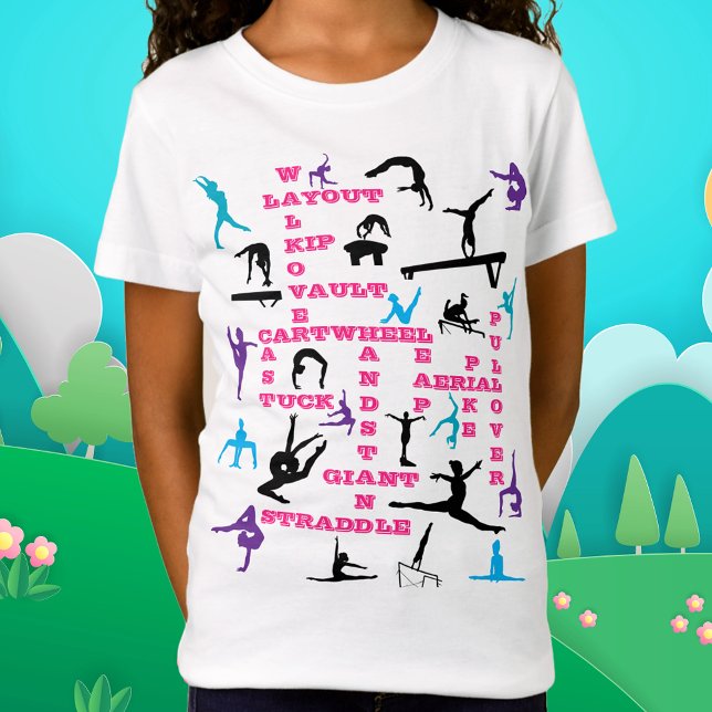 Girls Gymnastics Crossword / Word Search Gymnast T-Shirt (Master Every Move – The Ultimate Gymnastics Tee! 🤸‍♀️🔥)