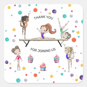 Girls Gymnastics Cupcake Birthday Party Favor  Square Sticker