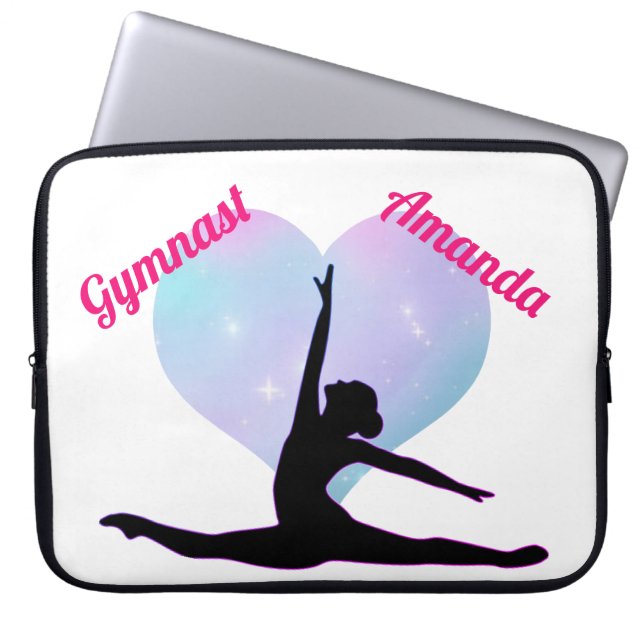 Girls Gymnastics Custom Hot Pink / White Laptop Sleeve (Front)
