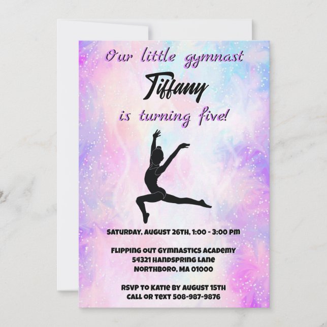 Girls Gymnastics Customisable Birthday  Invitation (Front)
