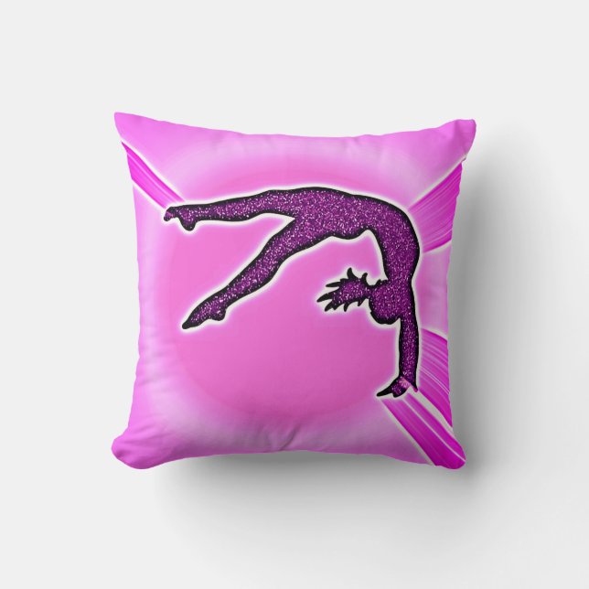Girls Gymnastics Faux Sparkle Ribbon Throw Pillow (Front)