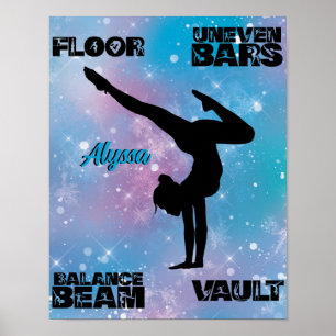 Girls Gymnastics Floor, Bars, Beam, Vault Pastel   Poster