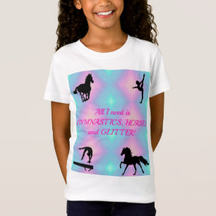 Girls Gymnastics, Horses, Glitter T-Shirt